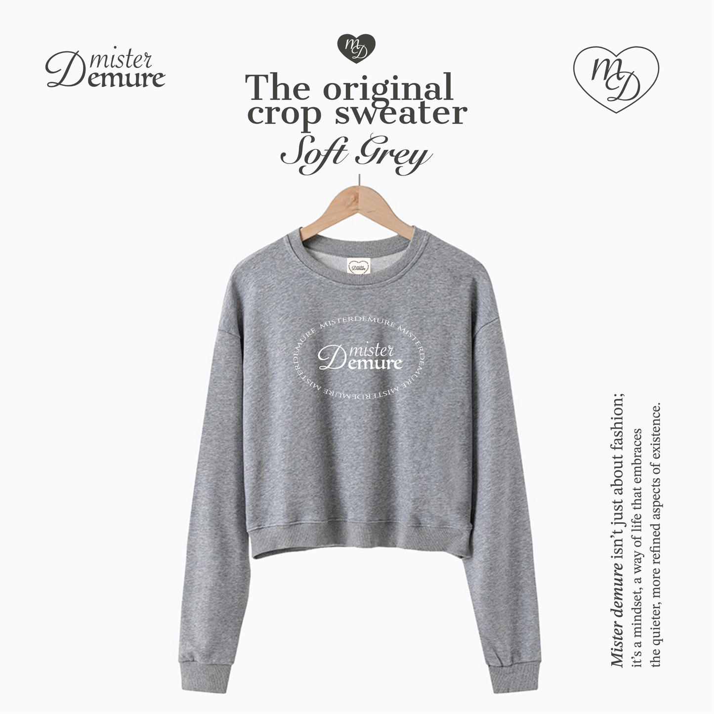 Mister demure’s soft grey original crop sweater | Winter Collection